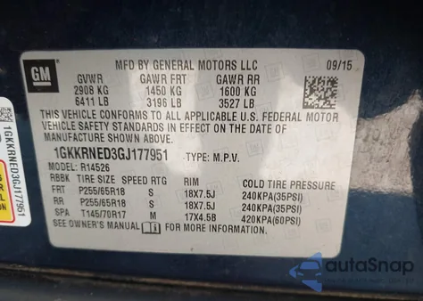 2016 GMC Acadia Sle-1 из США, поврежденный, VIN 1GKKRNED3GJ177951